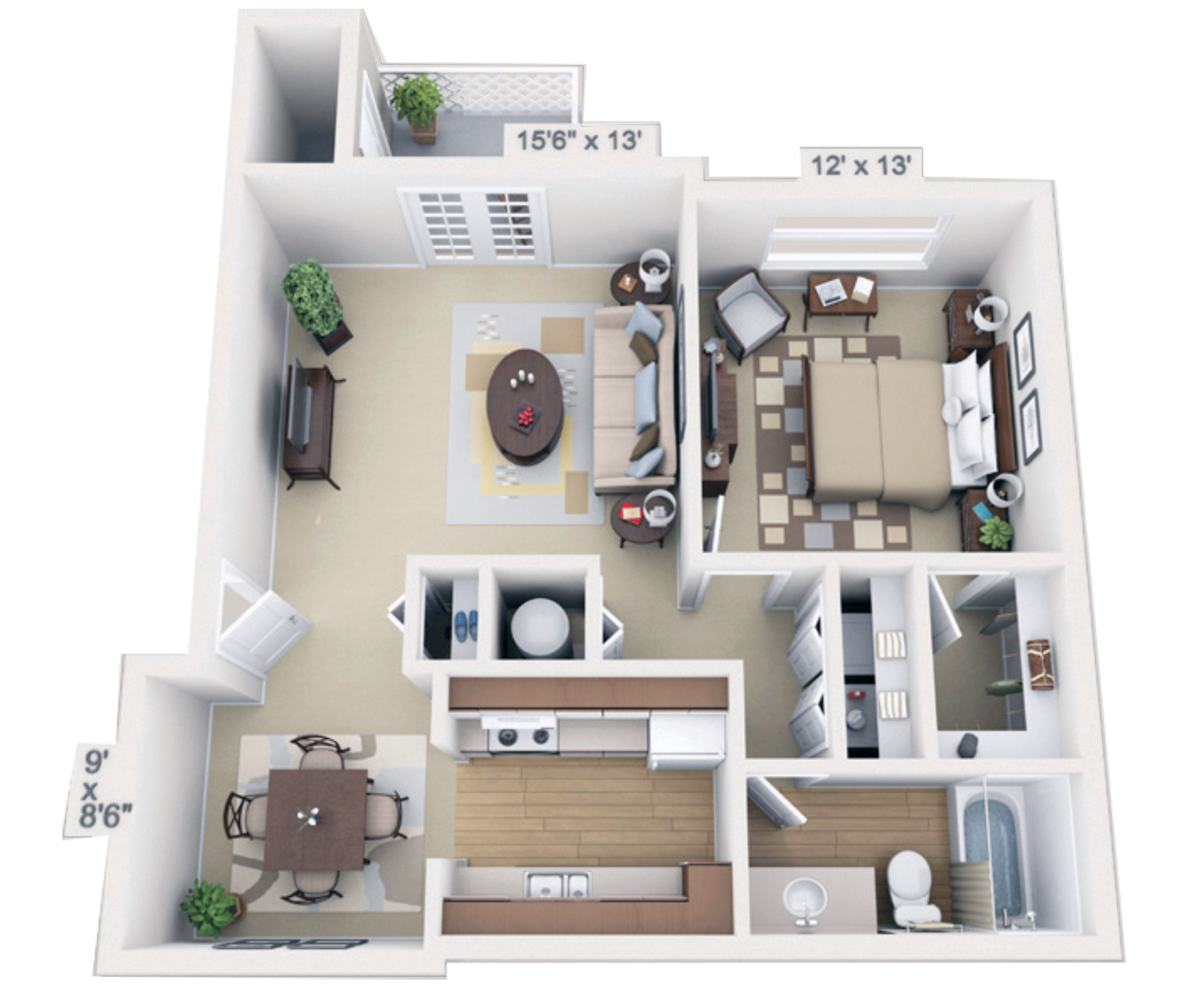 Deluxe One Bedroom Floor Plan 2